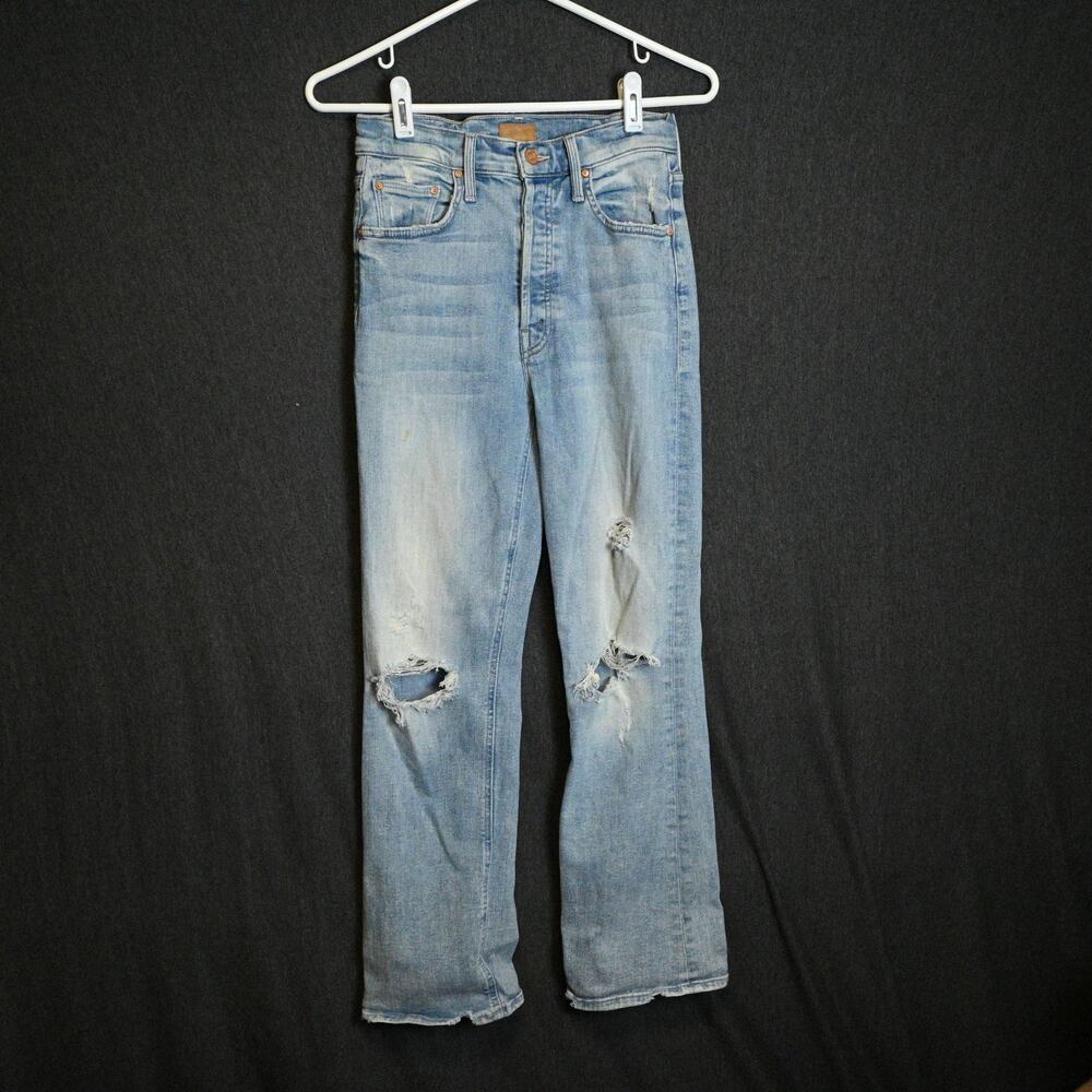 MOTHER Women's 25 (24x26) Straight Leg Jeans Denim Ripped Distressed